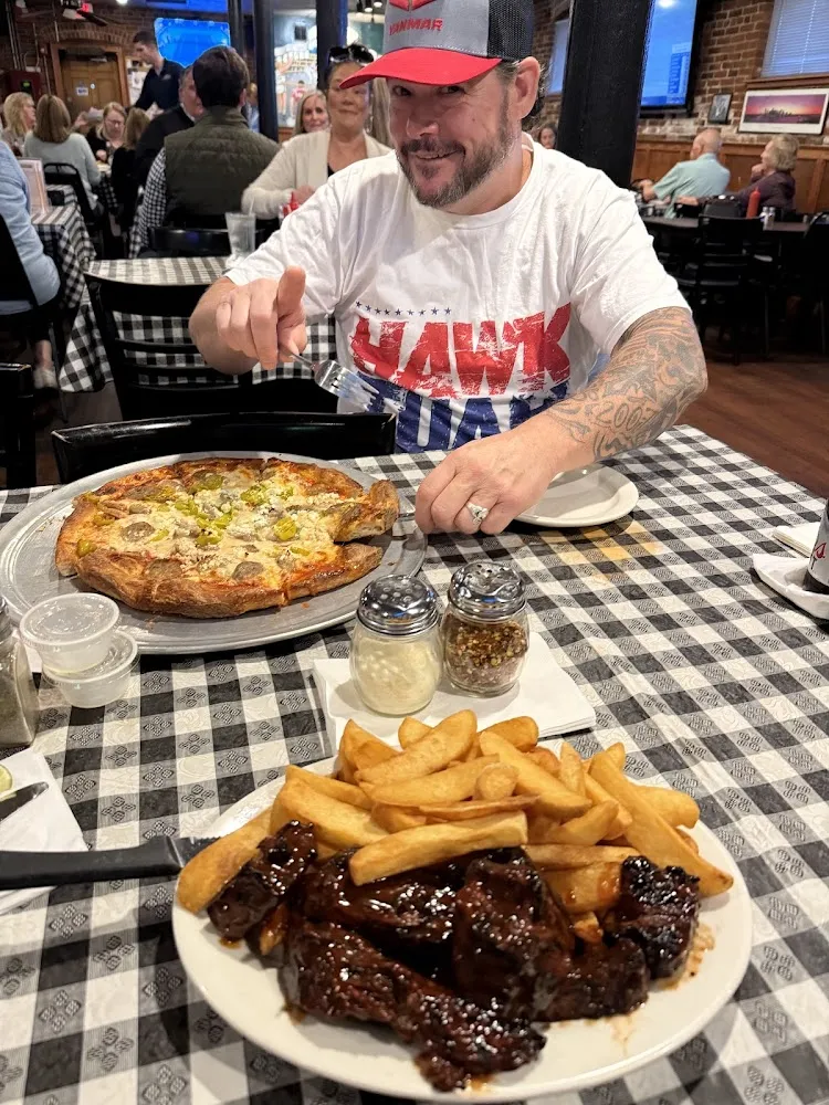 Greek Pizza Steak Tips with Steak Fries